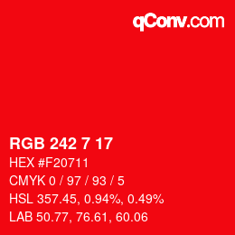 カラーコード: RGB 242 7 17 | qconv.com