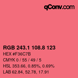 カラーコード: RGB 243.1 108.8 123 | qconv.com