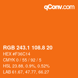 カラーコード: RGB 243.1 108.8 20 | qconv.com