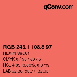 カラーコード: RGB 243.1 108.8 97 | qconv.com