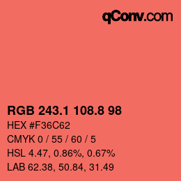 カラーコード: RGB 243.1 108.8 98 | qconv.com