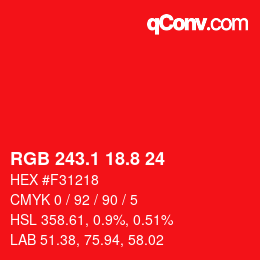 カラーコード: RGB 243.1 18.8 24 | qconv.com