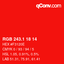 カラーコード: RGB 243.1 18 14 | qconv.com