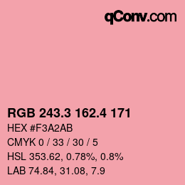 カラーコード: RGB 243.3 162.4 171 | qconv.com