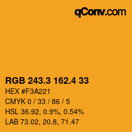 カラーコード: RGB 243.3 162.4 33 | qconv.com