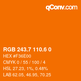 カラーコード: RGB 243.7 110.6 0 | qconv.com