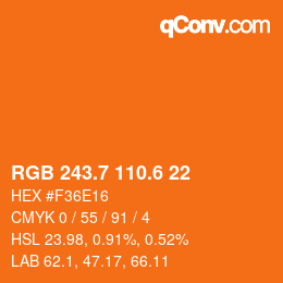 カラーコード: RGB 243.7 110.6 22 | qconv.com