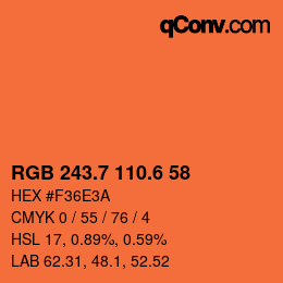 カラーコード: RGB 243.7 110.6 58 | qconv.com