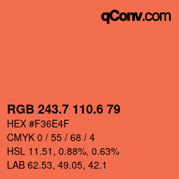 カラーコード: RGB 243.7 110.6 79 | qconv.com
