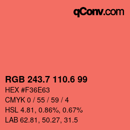 カラーコード: RGB 243.7 110.6 99 | qconv.com