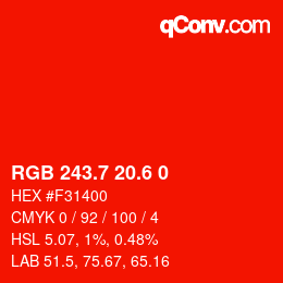 カラーコード: RGB 243.7 20.6 0 | qconv.com