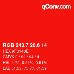 カラーコード: RGB 243.7 20.6 14 | qconv.com