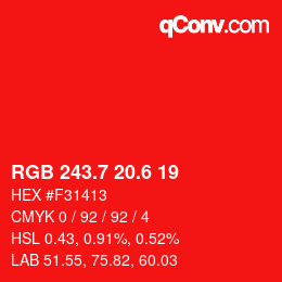 カラーコード: RGB 243.7 20.6 19 | qconv.com