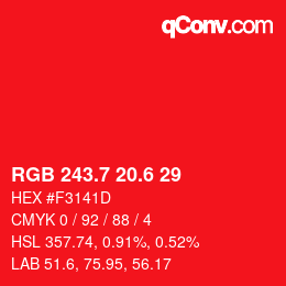 カラーコード: RGB 243.7 20.6 29 | qconv.com