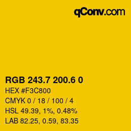 カラーコード: RGB 243.7 200.6 0 | qconv.com