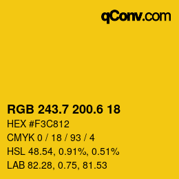 カラーコード: RGB 243.7 200.6 18 | qconv.com