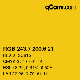 カラーコード: RGB 243.7 200.6 21 | qconv.com