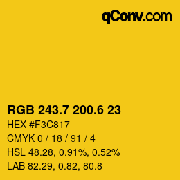 カラーコード: RGB 243.7 200.6 23 | qconv.com