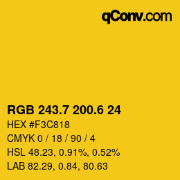 カラーコード: RGB 243.7 200.6 24 | qconv.com