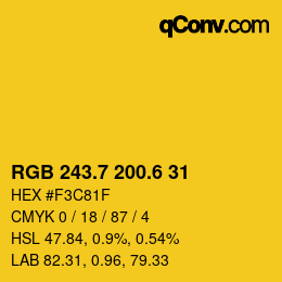 カラーコード: RGB 243.7 200.6 31 | qconv.com