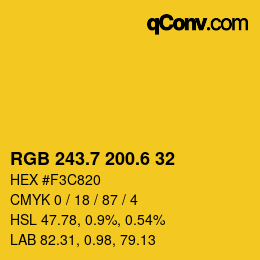 カラーコード: RGB 243.7 200.6 32 | qconv.com