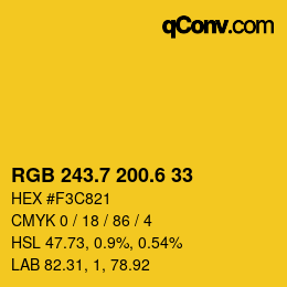 カラーコード: RGB 243.7 200.6 33 | qconv.com
