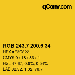 カラーコード: RGB 243.7 200.6 34 | qconv.com