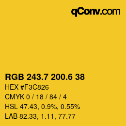 カラーコード: RGB 243.7 200.6 38 | qconv.com