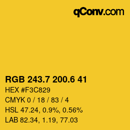 カラーコード: RGB 243.7 200.6 41 | qconv.com
