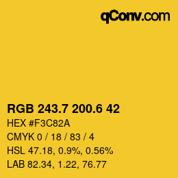 カラーコード: RGB 243.7 200.6 42 | qconv.com