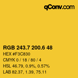 カラーコード: RGB 243.7 200.6 48 | qconv.com