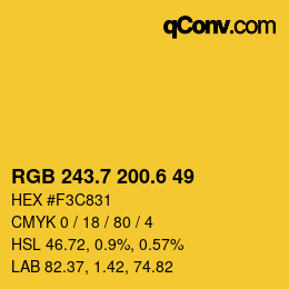 カラーコード: RGB 243.7 200.6 49 | qconv.com