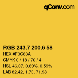 カラーコード: RGB 243.7 200.6 58 | qconv.com