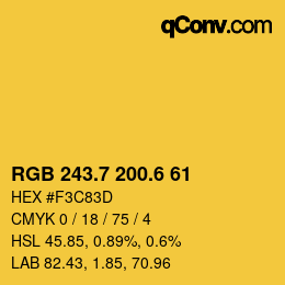カラーコード: RGB 243.7 200.6 61 | qconv.com
