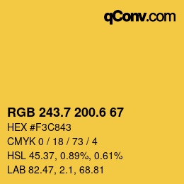 カラーコード: RGB 243.7 200.6 67 | qconv.com