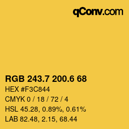カラーコード: RGB 243.7 200.6 68 | qconv.com