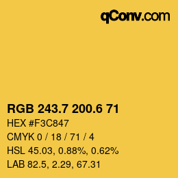 カラーコード: RGB 243.7 200.6 71 | qconv.com
