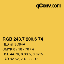 カラーコード: RGB 243.7 200.6 74 | qconv.com