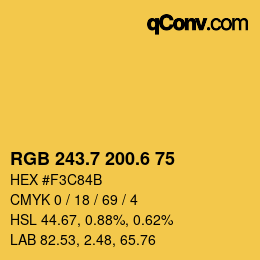 カラーコード: RGB 243.7 200.6 75 | qconv.com
