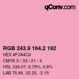 カラーコード: RGB 243.9 164.2 192 | qconv.com