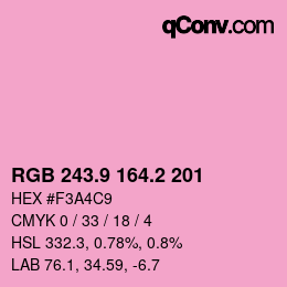 カラーコード: RGB 243.9 164.2 201 | qconv.com