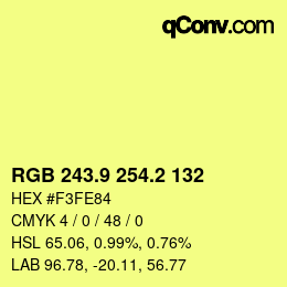 カラーコード: RGB 243.9 254.2 132 | qconv.com