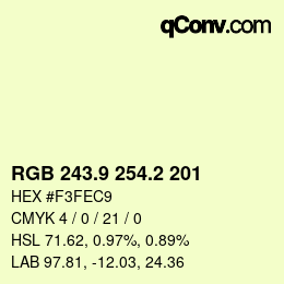 Color code: RGB 243.9 254.2 201 | qconv.com
