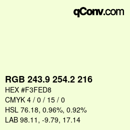 Color code: RGB 243.9 254.2 216 | qconv.com