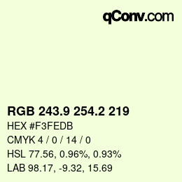 Color code: RGB 243.9 254.2 219 | qconv.com