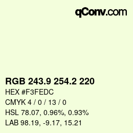 Color code: RGB 243.9 254.2 220 | qconv.com
