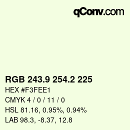 Color code: RGB 243.9 254.2 225 | qconv.com