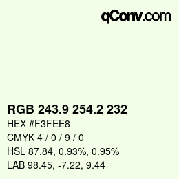 Color code: RGB 243.9 254.2 232 | qconv.com