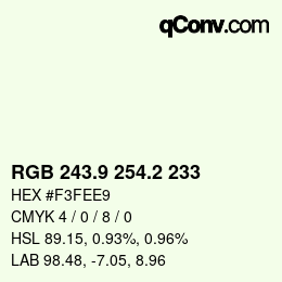 Color code: RGB 243.9 254.2 233 | qconv.com