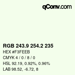 Color code: RGB 243.9 254.2 235 | qconv.com